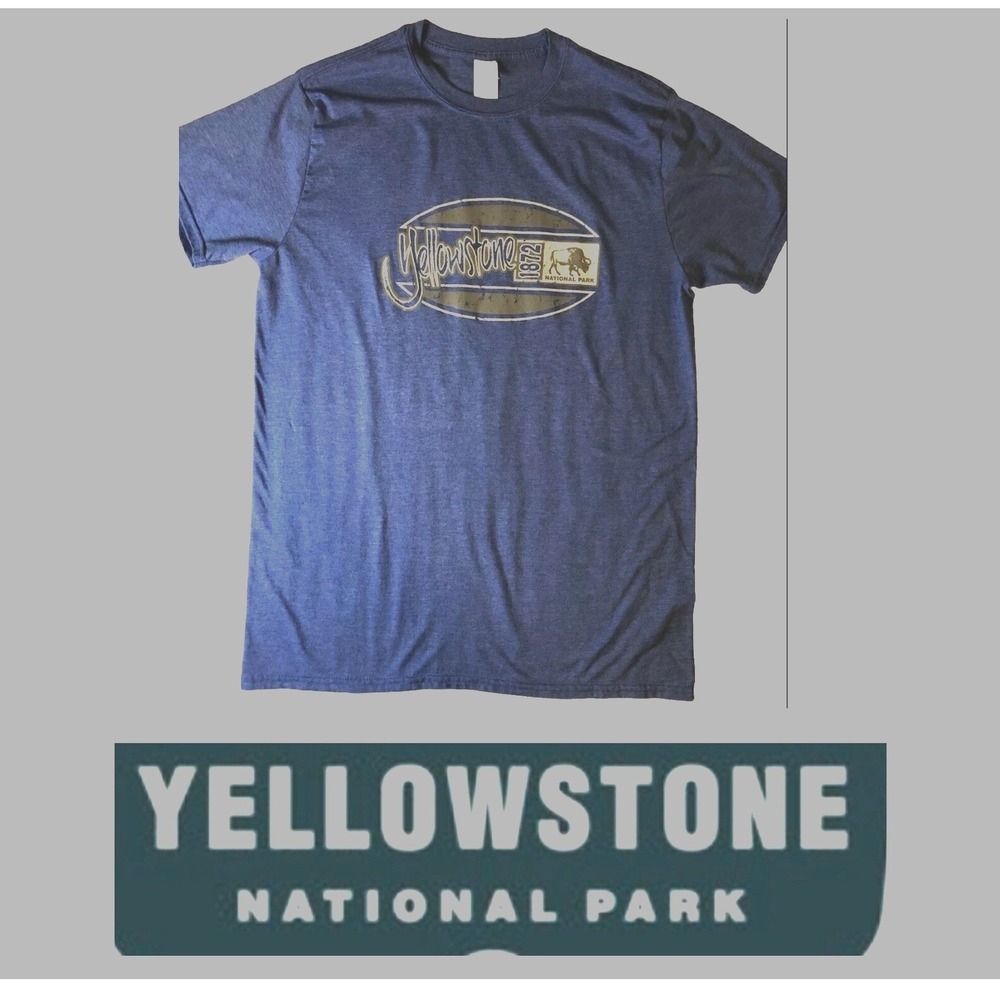 Gildan Yellowstone National Park 1872 Bison Graphic T-Shirt Blue Mens Large